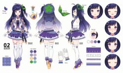 Rule 34 | bad source, character sheet, eggplant, expressions, frilled skirt, frills, gloves, hat, idol, leaf hat ornament, long hair, natsumi hachi, nijigen project, purple eyes, purple footwear, purple hair, shoes, skirt, star (symbol), thighhighs, virtual youtuber, white gloves, white thighhighs