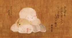 animal animal_focus closed_eyes faux_traditional_media hamster orange_background original otamashimai sleeping translation_request