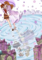 Rule 34 | 2girls, artist name, artist request, bare legs, barefoot, barefoot sandals (jewelry), blue ribbon, blush, bow, box, breasts, brown footwear, brown hair, butterfly (love live!), buttons, checkered clothes, checkered skirt, city, closed eyes, collared dress, collared shirt, double bun, dress, dress bow, feet, female focus, floating hair, full body, gift, gift box, hair between eyes, hair bow, hair bun, hair rings, highres, holding hands, konoe haruka, konoe kanata, long hair, long sleeves, looking at viewer, love live!, love live! nijigasaki high school idol club, love live! school idol festival, miniskirt, multiple girls, neck ribbon, necktie, orange necktie, orange skirt, parted lips, plaid, plaid dress, plaid skirt, pleated, pleated dress, pleated skirt, polka dot, polka dot background, puffy long sleeves, puffy sleeves, purple eyes, red skirt, red vest, ribbon, sandals, shirt, shoes, short sleeves, skirt, smile, socks, standing, standing on liquid, standing on water, twintails, two side up, vest, wavy hair, white background, white dress, white shirt, white skirt, yellow bow