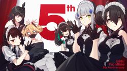 Rule 34 | 6+girls, :q, agent (girls&#039; frontline), agent (girls&#039; frontline) (cosplay), alternate costume, anger vein, angry, anniversary, architect (girls&#039; frontline), bare shoulders, black dress, blonde hair, blunt bangs, blush, bound, brown hair, commentary, cosplay, double bun, dress, enmaided, g36 (girls&#039; frontline), girls&#039; frontline, gloves, green eyes, hair between eyes, hair bun, hand on own chin, headgear, highres, hk416 (girls&#039; frontline), long hair, looking at viewer, maid, maid headdress, multiple girls, nail polish, one side up, open mouth, ranyu, red eyes, saf (girls&#039; frontline), sangvis ferri, shirt, short sleeves, sidelocks, silver hair, tied up (nonsexual), tongue, tongue out, wa2000 (girls&#039; frontline), white shirt, yellow eyes