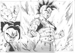 Rule 34 | anger vein, angry, aura, blood, blood on face, dragon ball, energy, manga style, monochrome, muscular, muscular male, powering up, scratches, screaming, tagme, uub