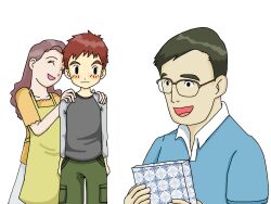 Rule 34 | apron, digimon, family, father and son, glasses, highres, izumi kae, izumi koshiro, izumi masami, mother and son, smile, tongue
