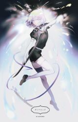 Rule 34 | 1other, androgynous, bad id, bad pixiv id, black footwear, black necktie, character name, crystal hair, diamond (houseki no kuni), elbow gloves, full body, gem uniform (houseki no kuni), gloves, highres, holding, holding sword, holding weapon, houseki no kuni, k (sktchblg), looking at viewer, necktie, puffy short sleeves, puffy sleeves, sheath, shoes, short hair, short shorts, short sleeves, shorts, smile, solo, sparkle, standing, standing on one leg, sword, thighhighs, weapon, white thighhighs