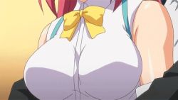 Rule 34 | 10s, animated, animated gif, bow, breasts, large breasts, machi gurumi no wana, nipples, pink hair, takagi atsuko, undressing
