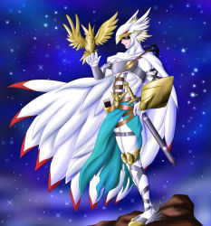 Rule 34 | absurdres, armor, bird, cape, digimon, feathers, highres, solo, valkyrimon, wings