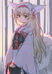 Rule 34 | 1girl, absurdres, animal ears, arknights, black hakama, blonde hair, closed mouth, commentary request, fox ears, fox girl, fox tail, green eyes, hairband, hakama, hakama skirt, highres, japanese clothes, kimono, kitsune, long hair, long sleeves, looking at viewer, pink kimono, red hairband, sao7, sketch, skirt, sleeves past wrists, smile, solo, suzuran (arknights), suzuran (yukibare) (arknights), tail, very long hair, wide sleeves