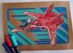 Rule 34 | 2022, aircraft, airplane, art tools in frame, canopy (aircraft), fighter jet, jet, macross, macross m3, marker, marker (medium), mecha, military, military vehicle, no humans, photo (medium), robot, science fiction, solo, teresa buongiorno, traditional media, variable fighter, vehicle focus, vf-9