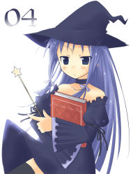 Rule 34 | 00s, 1girl, ayase yue, blue eyes, blue hair, book, choker, detached sleeves, hat, long hair, mahou sensei negima!, matching hair/eyes, solo, thighhighs, wand, witch, witch hat