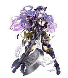 Rule 34 | 1girl, angry, armor, artist request, axe, black armor, black footwear, black panties, boots, breast hold, breasts, camilla (fire emblem), capelet, cleavage, fire emblem, fire emblem fates, fire emblem heroes, full body, high heel boots, high heels, highres, holding, holding axe, injury, large breasts, leather, lips, loincloth, long hair, maeshima shigeki, nintendo, panties, purple eyes, purple hair, ryona, shiny clothes, shiny skin, solo, teeth, thigh boots, thighhighs, tiara, torn clothes, torn loincloth, torn thighhighs, transparent background, underwear, vambraces, very long hair, wavy hair, weapon