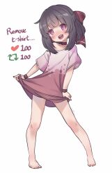 Rule 34 | 1girl, :d, absurdres, barefoot, blush, bow, brown hair, choker, collarbone, commentary, english text, fallenshadow, full body, highres, indie virtual youtuber, kiirokuma, looking at viewer, making-of available, meme, multicolored shirt, off-shoulder shirt, off shoulder, open mouth, pink shirt, red bow, red choker, red nails, red shirt, ribbon, ribbon choker, shirt, shirt tug, short sleeves, simple background, smile, solo, standing, teeth, twitter strip game (meme), upper teeth only, virtual youtuber, white background, wide sleeves