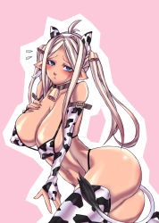 Rule 34 | 1girl, absurdres, animal ears, animal print, bad id, bad pixiv id, bell, bikini, blonde hair, blue eyes, breasts, cleavage, cow ears, cow print, cow tail, cowbell, female focus, highres, large breasts, long hair, original, solo, swimsuit, tail, tamiya surume, thighhighs, twintails