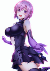 Rule 34 | 1girl, armor, ass, bare shoulders, breasts, elbow gloves, emanon123, fate/grand order, fate (series), gloves, hair over one eye, highres, looking back, mash kyrielight, medium breasts, purple eyes, purple gloves, purple hair, skirt, white background