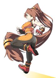 Rule 34 | 1girl, absurdres, brown hair, dnf duel, dungeon and fighter, fighter (dungeon and fighter), fingerless gloves, gloves, highres, long hair, nexas, ponytail, solo, very long hair, yellow eyes