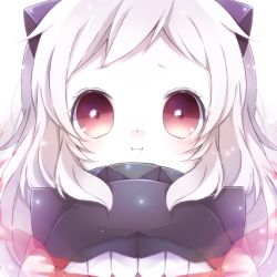 Rule 34 | 10s, 1girl, abyssal ship, ahoge, blush, brown eyes, horns, kantai collection, long hair, looking at viewer, mittens, natubudou, northern ocean princess, pale skin, pout, silver hair, solo