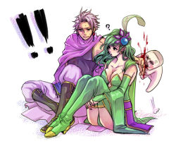 Rule 34 | !, !!, 1990s (style), 1boy, 1girl, 9wa, ?, bad id, bad pixiv id, biting, blood, boots, breasts, cape, cleavage, detached sleeves, earrings, edward geraldine, final fantasy, final fantasy iv, gloves, green footwear, green hair, hair ornament, high heels, jewelry, large breasts, leotard, long hair, ninja, ninja (final fantasy), aged up, retro artstyle, rydia (ff4), shoes, short hair, silver hair, sitting, summoner, summoner (final fantasy), thigh boots, thighhighs, whyt