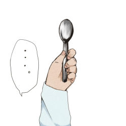 Rule 34 | ..., 1girl, female focus, nanana (chicken union), out of frame, simple background, solo, spoken ellipsis, spoon, touhou, white background