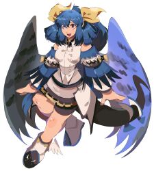 Rule 34 | 1girl, absurdres, angel wings, asymmetrical wings, bare shoulders, blue hair, bow, detached sleeves, dizzy (guilty gear), guilty gear, hair ribbon, hair rings, highres, long hair, monster girl, red eyes, redesign, ribbon, tail, tail bow, tail ornament, tierrlist, wings, yellow ribbon