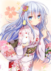 Rule 34 | 10s, 1girl, alternate costume, animal, aruka (alka p1), bird, blue eyes, blush, chicken, chinese zodiac, commentary request, floral print, flower, furisode, hair flower, hair ornament, hakama, hakama skirt, happy new year, hibiki (kancolle), japanese clothes, kantai collection, kanzashi, kimono, long hair, looking at viewer, new year, obi, rooster, sash, silver hair, skirt, smile, solo, verniy (kancolle), wide sleeves, year of the rooster