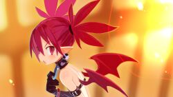 Rule 34 | 1girl, arm strap, black gloves, choker, demon girl, demon wings, disgaea, disgaea d2, earrings, etna (disgaea), flat chest, game cg, gloves, harada takehito, highres, jewelry, long hair, looking at viewer, non-web source, official art, open mouth, photoshop (medium), pointy ears, red eyes, red hair, red wings, skull earrings, solo, twintails, upper body, wings