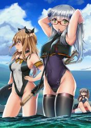 Rule 34 | 404 (girls&#039; frontline), 404 logo (girls&#039; frontline), 4girls, armband, assault rifle, beach, breast envy, day, g11 (girls&#039; frontline), girls&#039; frontline, glasses, gun, h&amp;k hk416, hk416 (girls&#039; frontline), jealous, multiple girls, navel, one-piece swimsuit, persocon93, rifle, siblings, sisters, suppressor, swimsuit, thighhighs, twins, twintails, ump45 (girls&#039; frontline), ump9 (girls&#039; frontline), wading, water, weapon