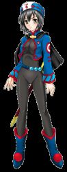 Rule 34 | 1girl, belt, black hair, bodysuit, breasts, cape, chloe valens, cropped jacket, female focus, full body, hat, hinase kazusa (circle-us), shoes, short hair, simple background, solo, sword, tales of (series), tales of legendia, transparent background, weapon, yellow eyes