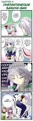 Rule 34 | 4girls, 4koma, :d, ^ ^, apron, bat wings, blue hair, blush, bow, braid, cheering, china dress, chinese clothes, closed eyes, comic, crescent, dress, closed eyes, female focus, grey eyes, hair bow, hard-translated, hat, hat bow, hong meiling, izayoi sakuya, long hair, long image, long sleeves, maid, maid apron, maid headdress, morogami ryou, multiple girls, night clothes, o o, open mouth, patchouli knowledge, purple hair, red hair, remilia scarlet, sakuya-sans sweet tooth, short hair, sidelocks, silver hair, smile, speech bubble, star (symbol), tall image, embodiment of scarlet devil, third-party edit, touhou, translated, twin braids, wings
