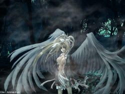Rule 34 | 1girl, blood, breasts, functionally nude, solo, wings