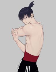 Rule 34 | 1boy, bad id, bad twitter id, chainsaw man, earrings, grey background, hair between eyes, hayakawa aki, highres, izeichan, jewelry, looking at viewer, male focus, nipples, simple background, solo, topless male, white background