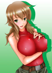 Rule 34 | 00s, 1girl, grabbing another&#039;s breast, breasts squeezed together, breasts, brown eyes, brown hair, christina sierra, cleavage, face, grabbing, gundam, gundam 00, huge breasts, kishida-shiki, solo