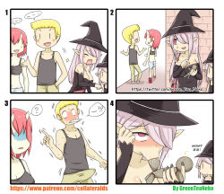 Rule 34 | 1boy, 3girls, 4koma, :&gt;=, :d, ?, absurdres, anger vein, arm up, artist name, bad id, bad pixiv id, bag, bilingual, black dress, black hat, black sleeves, blank eyes, blonde hair, blue shorts, blush, breasts, brick wall, bulge, cleavage, clenched teeth, closed eyes, closed mouth, collarbone, comic, commentary request, crop top, detached sleeves, dress, earrings, erection, erection under clothes, fellatio, green pants, greenteaneko, hair over one eye, hand in pocket, handbag, hat, highres, holding, horns, index finger raised, jewelry, large breasts, long hair, long sleeves, mixed-language text, mother and daughter, multiple girls, nose blush, open mouth, oral, original, pants, pink eyes, pointy ears, purple hair, red footwear, red hair, shoes, short shorts, shorts, shoulder bag, sleeveless, sleeveless dress, smile, spit take, spitting, spoken question mark, square 4koma, strapless, strapless dress, stud earrings, sweat, teeth, translation request, turn pale, uncommon stimulation, v-shaped eyebrows, very long hair, voodoo doll, watermark, web address, witch, witch hat, | |