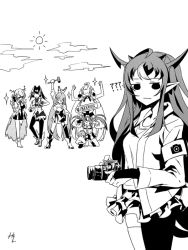 Rule 34 | 6+girls, animal ears, antlers, armband, camera, ceres fauna, cloud, feather hair ornament, feathers, greyscale, hair ornament, hakos baelz, hammer, holocouncil, hololive, hololive english, horns, irys (hololive), limiter (tsukumo sana), long hair, looking at viewer, monochrome, mouse ears, mouse girl, multiple girls, nanashi mumei, ouro kronii, photographer, planet hair ornament, pointy ears, ponytail, single thighhigh, sun, sunglasses, taka t, thighhighs, tsukumo sana, twintails, very long hair, virtual youtuber