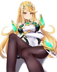 Rule 34 | 1girl, alternate costume, armor, backless dress, backless outfit, bad id, bad twitter id, black pantyhose, blonde hair, breasts, dress, earrings, gem, gloves, headpiece, highres, jewelry, large breasts, long hair, looking at viewer, mythra (massive melee) (xenoblade), mythra (xenoblade), nintendo, pantyhose, simple background, solo, super smash bros., swept bangs, tiara, white gloves, xenoblade chronicles (series), xenoblade chronicles 2, yellow eyes, yoru (yowuyoru)