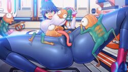 Rule 34 | 1girl, 6+boys, alien, animated, animated gif, arekara4nen, ass, bent over, blue eyes, blue hair, bodysuit, bouncing breasts, breasts, censored, frottage, game cg, grabbing, large breasts, long hair, male masturbation, masturbation, molestation, monster, multiple boys, open mouth, penis, ponytail, sennai ni nazo no seimei hannou, size difference, source request, thick thighs, thighs, xenophilia
