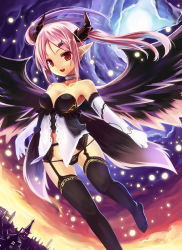 Rule 34 | 1girl, bare shoulders, black panties, black thighhighs, black wings, breasts, cameltoe, cleavage, collar, collarbone, demon girl, elbow gloves, fangs, garter straps, gloves, horns, long hair, neck garter, open mouth, original, panties, pink hair, pointy ears, red eyes, solo, strapless, taletale, thighhighs, twintails, underwear, white gloves, wings