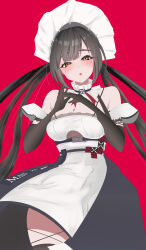 Rule 34 | 1girl, absurdres, annabella (tower of fantasy), bare shoulders, black gloves, black thighhighs, dress, elbow gloves, gloves, grey hair, hair rings, highres, holding, holding tray, long hair, looking at viewer, maid, maid headdress, multicolored hair, open mouth, serving dome, sitting, sleeveless, sleeveless dress, smile, solo, streaked hair, thighhighs, tower of fantasy, tray, very long hair, white dress, yellow eyes