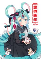 Rule 34 | 1girl, 2020, animal, animalization, arami o 8, black dress, blonde hair, blue bow, blue eyes, blue hair, blush, bow, braid, brown hair, chinese zodiac, commentary request, dress, hair ornament, hair rings, happy new year, hatsune miku, highres, holding, holding animal, kagamine len, kagamine rin, kaito (vocaloid), long hair, long sleeves, megurine luka, meiko (vocaloid), mouse, mouse tail, multicolored hair, nengajou, new year, pink hair, pleated dress, red bow, signature, solo, tail, tail bow, tail ornament, twintails, two-tone hair, very long hair, vocaloid, white background, year of the rat, yellow bow