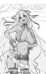 Rule 34 | 10mo, 1girl, bare shoulders, bb (fate), bb (fate) (all), bb (swimsuit mooncancer) (fate), bb (swimsuit mooncancer) (second ascension) (fate), bead bracelet, beads, belt, bikini, blush, bracelet, breasts, cleavage, collarbone, dark-skinned female, dark skin, fate/grand order, fate (series), fingerless gloves, garter belt, gloves, greyscale, hair ornament, hair ribbon, hairband, highres, jewelry, large breasts, long hair, looking at viewer, loose belt, micro shorts, monochrome, navel, neck ribbon, open mouth, ribbon, shorts, skindentation, smile, solo, star (symbol), star hair ornament, swimsuit, tan, thighhighs, thighs, very long hair