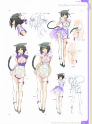 Rule 34 | 10s, 1girl, :d, animal ears, ass, black hair, breasts, brown eyes, bun cover, butt crack, cat ears, cat tail, cleavage, concept art, double bun, elbow gloves, gloves, hair bun, highres, leg ribbon, long legs, multiple views, open mouth, paw pose, ribbon, shaomei rin, shining (series), shining hearts, short hair, single elbow glove, single glove, single thighhigh, smile, tail, thigh ribbon, thighhighs, tony taka, underwear, variations, white gloves, white thighhighs