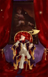 Rule 34 | 00s, 1boy, bad id, bad pixiv id, bangoul, beatrice (umineko), framed, jewelry, light particles, male focus, necktie, painting (object), picture frame, portrait, portrait (object), red hair, ring, solo, spoilers, umineko no naku koro ni, ushiromiya battler