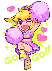 Rule 34 | 1boy, androgynous, blush, cheerleader link, crossdressing, link, male focus, navel, nintendo, open mouth, ponytail, skirt, solo, sweat, the legend of zelda, the legend of zelda: tri force heroes, toon link, trap, wink