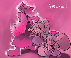 Rule 34 | 3girls, :d, boots, chibi, cirno, clenched hands, daiyousei, glowing, hair between eyes, hammer, holding, holding weapon, letty whiterock, long hair, multiple girls, open mouth, ponytail, smile, solid oval eyes, standing, touhou, weapon