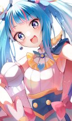 Rule 34 | 1girl, blue eyes, blue hair, brooch, cape, cure sky, detached sleeves, earrings, highres, hirogaru sky! precure, jewelry, long hair, magical girl, mani (second-dimension), open mouth, precure, puffy detached sleeves, puffy sleeves, single earring, single sidelock, smile, solo, sora harewataru, twintails, two-sided cape, two-sided fabric, wing brooch, wing hair ornament