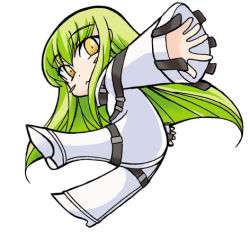 Rule 34 | 00s, 1girl, c.c., chibi, code geass, green hair, lowres, simple background, solo, straitjacket