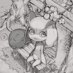 Rule 34 | 1girl, bench, blush, cherry blossoms, closed eyes, closed mouth, creatures (company), female focus, flat chest, from above, full body, game freak, gen 3 pokemon, grass, greyscale, gulpin, happy, kirlia, light blush, looking to the side, looking up, lowres, lying, medium hair, monochrome, nintendo, o3o, on bench, on side, outdoors, oyama yoihaya, pokemon, pokemon (creature), sidelocks, sitting, sketch, sleeping, smile, solo focus, speech bubble, spoken zzz, tree, zzz