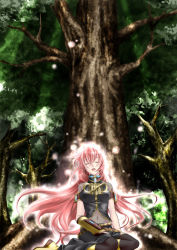 Rule 34 | closed eyes, glowing, long hair, megurine luka, nature, pink hair, solo, tree, trimcolor, vocaloid