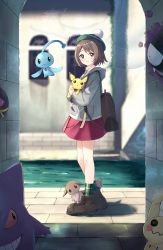 Rule 34 | 1girl, absurdres, backpack, bag, banette, blurry, blurry background, blush, brown eyes, brown footwear, brown hair, cardigan, commentary request, creatures (company), depth of field, dress, eevee, enuni, from side, game freak, gastly, gen 1 pokemon, gen 2 pokemon, gen 3 pokemon, gen 4 pokemon, gen 7 pokemon, gengar, gloria (pokemon), green headwear, green socks, grey cardigan, hat, highres, hood, hood down, hooded cardigan, hug, latias, legendary pokemon, long sleeves, looking at viewer, looking to the side, manaphy, md5 mismatch, mimikyu, mythical pokemon, nintendo, parted lips, pichu, plaid socks, pokemon, pokemon swsh, red dress, resolution mismatch, shoes, short hair, socks, source smaller, tam o&#039; shanter, transparent, water, window, zipper
