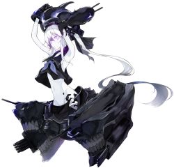 Rule 34 | 10s, 1girl, abyssal ship, arms up, destroyer princess, glowing, glowing eyes, kantai collection, long hair, looking at viewer, midriff, miruto netsuki, navel, no legs, pale skin, personification, simple background, solo, very long hair, white background, white eyes, white hair