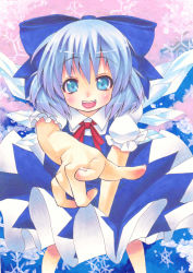 Rule 34 | 1girl, bad id, bad pixiv id, blue eyes, blue hair, bow, cirno, foreshortening, hair bow, marker (medium), matching hair/eyes, shie, shie (m417), short hair, solo, embodiment of scarlet devil, touhou, traditional media, wings