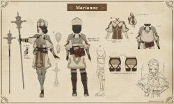 1girl absurdres armor armored_boots artist_request belt belt_buckle belt_pouch black_eyes black_hair book boots breastplate buckle capelet character_name cleric concept_art copyright_notice fingerless_gloves gloves hands_on_own_hips hat highres juliet_sleeves long_sleeves marianne_(wizardry) mitre pauldrons pouch promotional_art puffy_sleeves scroll shorts shoulder_armor staff vambraces white_capelet wizardry wizardry_variants_daphne