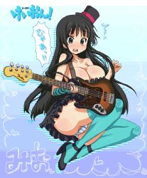 Rule 34 | 00s, 1girl, akiyama mio, bass guitar, black hair, bou (artist), breasts, cleavage, don&#039;t say &quot;lazy&quot;, hat, high heels, instrument, k-on!, large breasts, mini hat, mini top hat, oekaki, shoes, solo, thighhighs, top hat